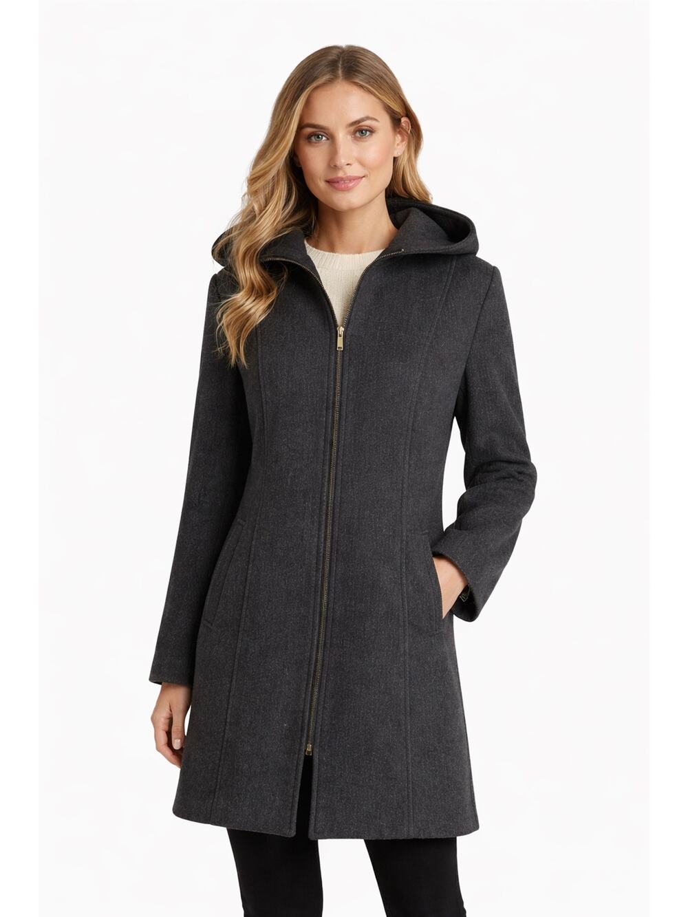 Vintage Donnybrook Y2K Charcoal Hooded Wool Coat Size Medium